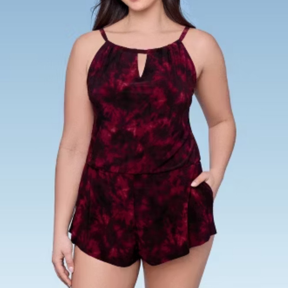 Aqua Green Women’s Keyhole Blouson Swim Romper Size 20W New NWT